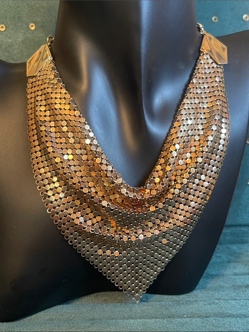Vintage 1970’s Gold-Tone Metal Mesh Bib Scarf Necklace